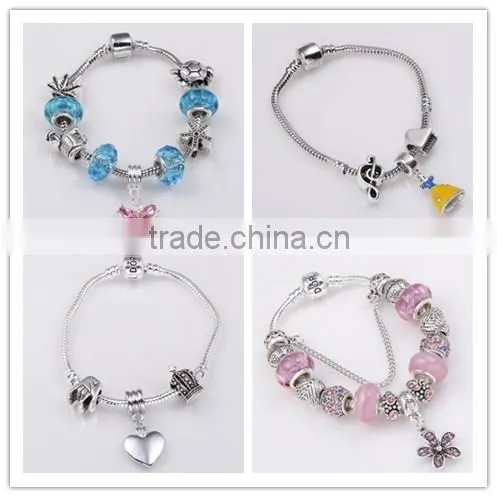 2016 Glass Bead Bracelets with Purple Glass Beads and Snowflake dangles