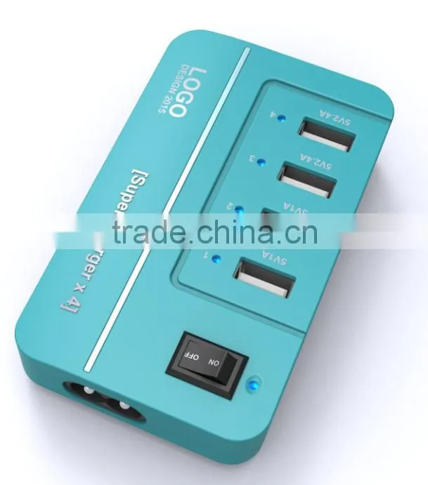 2015 NEW 20W 5V4A 4 Ports High Speed Desktop USB Wall and Travel Charger with Power IQ Technology(White)