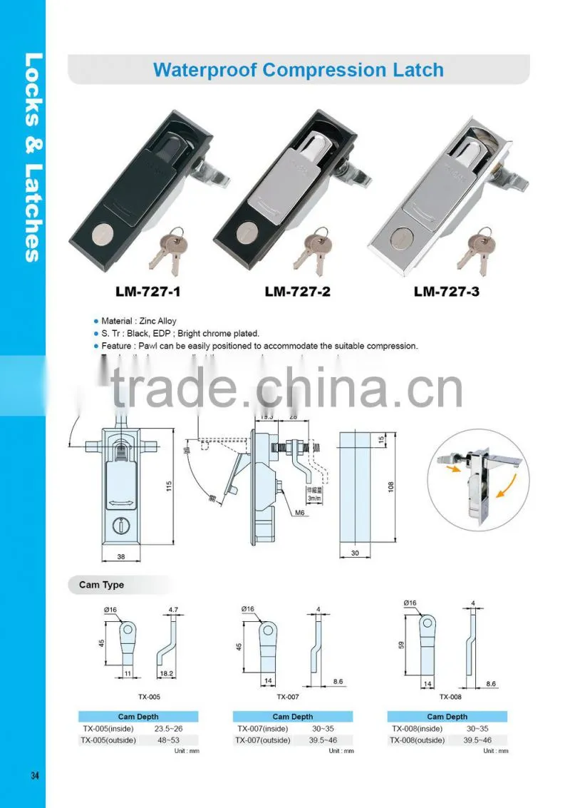 LM-727-3 Food service equipment metal cabinet door plane lock