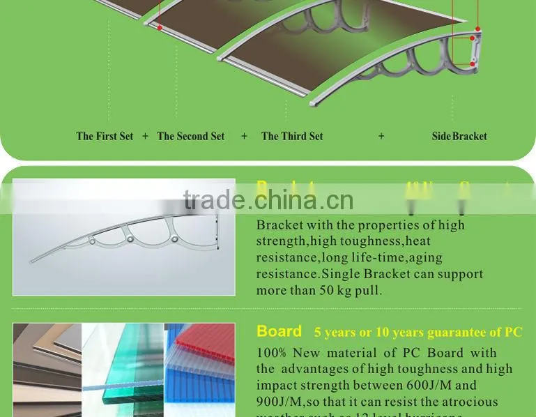 DIY plastic arms outdoor awning frame shelter wind resistant canopy awnings material for garden house cover