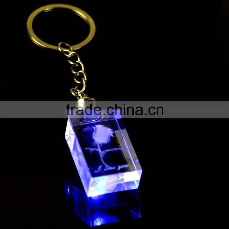 custom cheap clear crystal glass emoji led reflective keychain