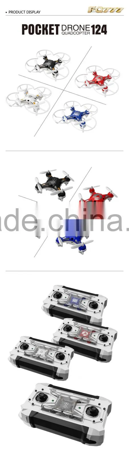 FQ777 -124 Pocket Drone Quadcopter With Switchable Controller