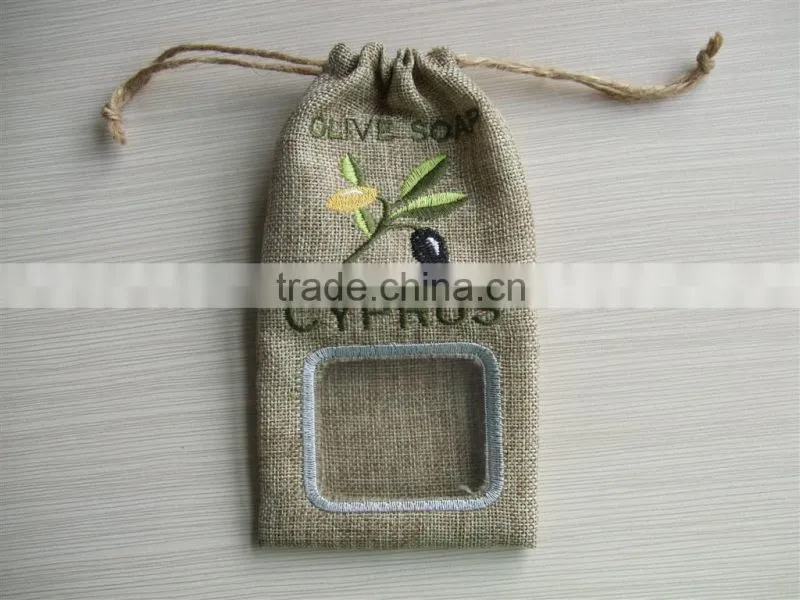 linen pouch soap bag/tourist souvenir with olive embroidery with drawstring