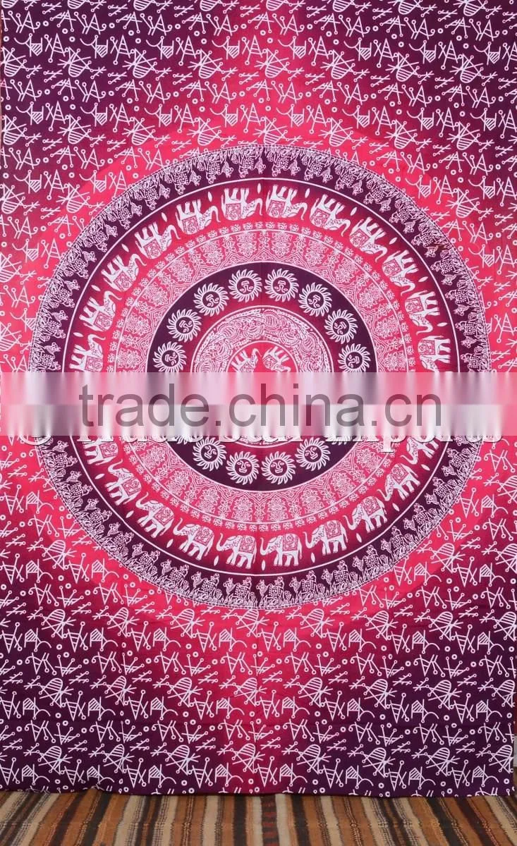 Indian Ombre Gypsy Elephant Hippie Mandala Wall Art Queen Cotton Boho Wall Hanging Home Decorative Ethnic Tapestry