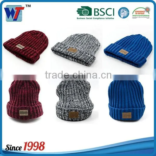 custom wool pom double layers ladies gray knit beanie for sale