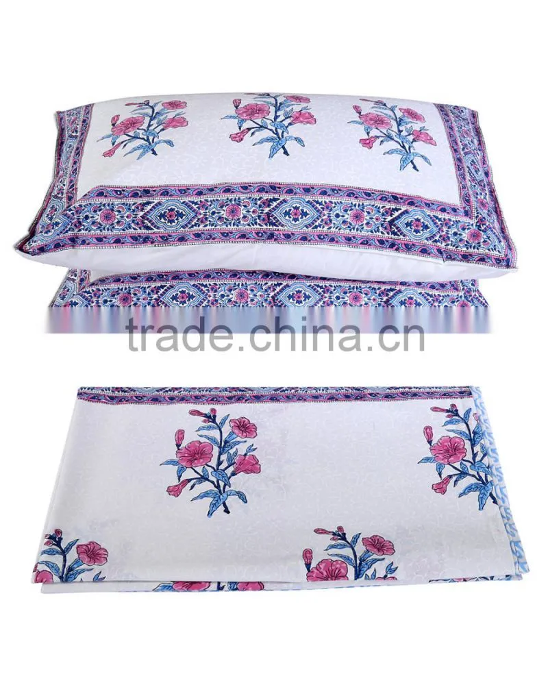 New Pattern Cotton Bed Sheet Flower Printed Hand Block Home Textile 100% Fabric Bed Sheet