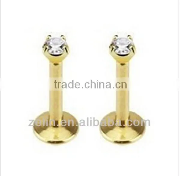 2014 wholesale cheap gold plating gem fashion lip labret rings body piercing jewelry