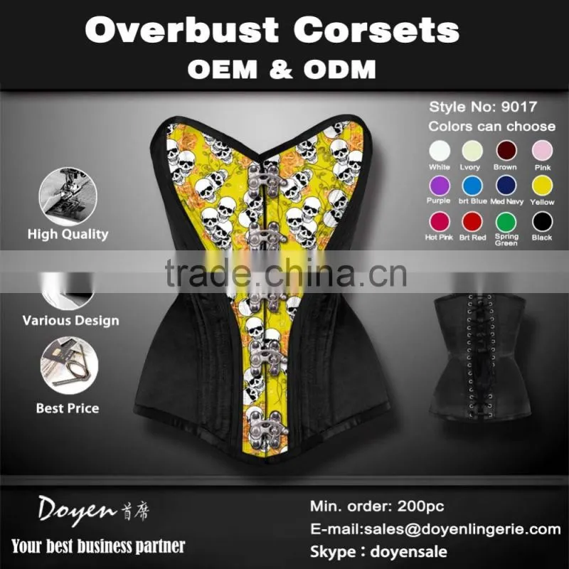 2016 tan overbust artificial skull women secret open top lingerie corset