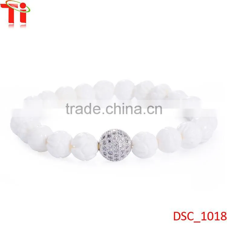 Moon Bodhi Seed Stretch Bracelet Buddhism Prayer Beads Mala White