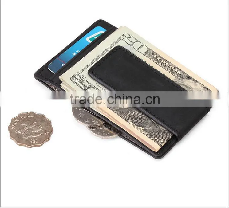 RFID Blocking Magnet Closure Men Slim Leather Wallet