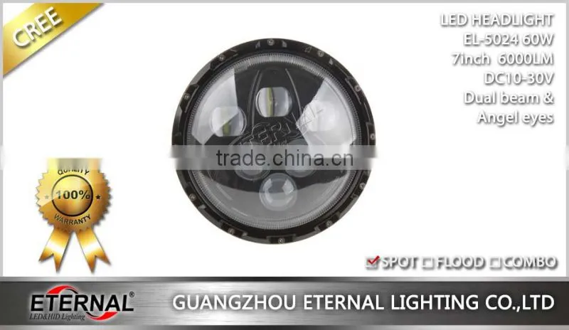 7in 60W dual sealed beam Round LED Headlights for Jeep Wrangler Hummer CJ TJ JK Prewired motorcycle with halo angle eyes