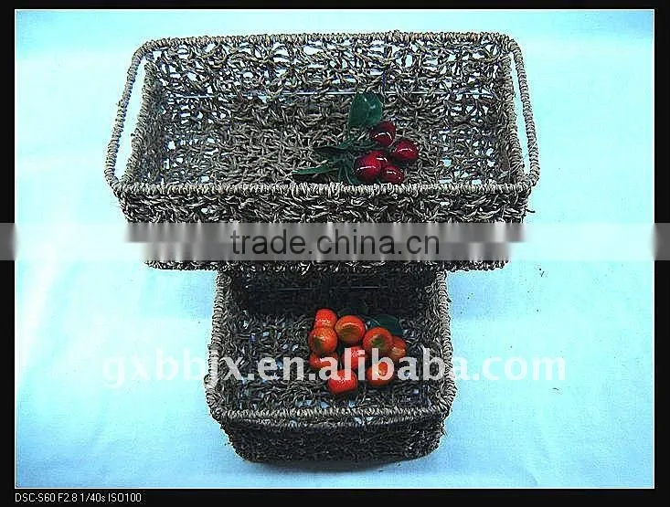 Rectangle seagrass weaving iron frame large seagrass storage baskets
