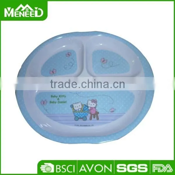 Child safety melamine kitten printed children 3 divider lunch plate