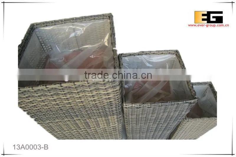 PE/Plastic rattan square with liner deco flower vase