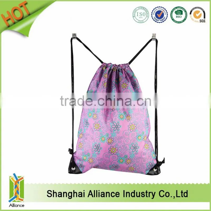 Folding polyester drawstring bag for outdoor
