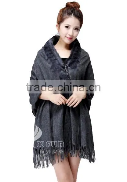 CX-B-P-34C Fur Trimmed Cape Fashion Cashmere Scarf