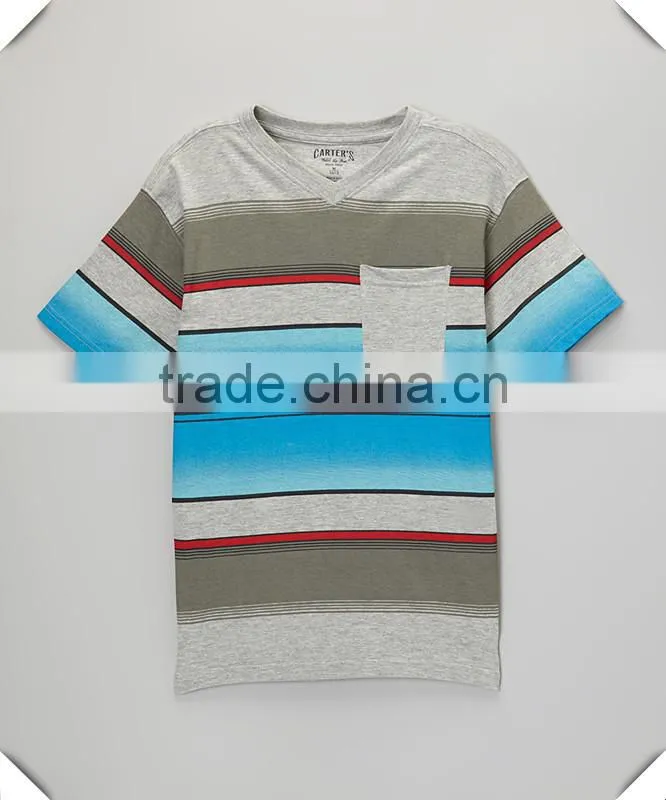 cheap wholesale boys light gray heather and blue striped v-neck pocket t shirts