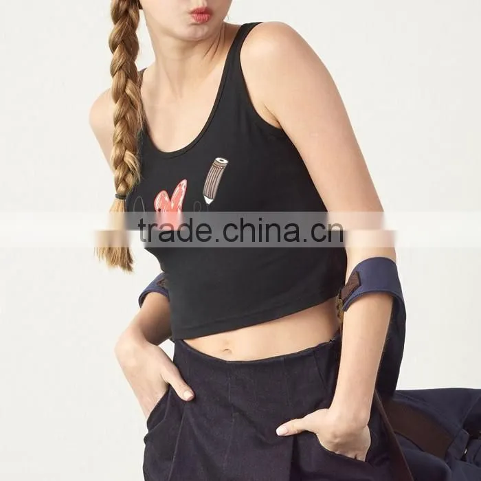 Custom black printed girl tank tops wholesale