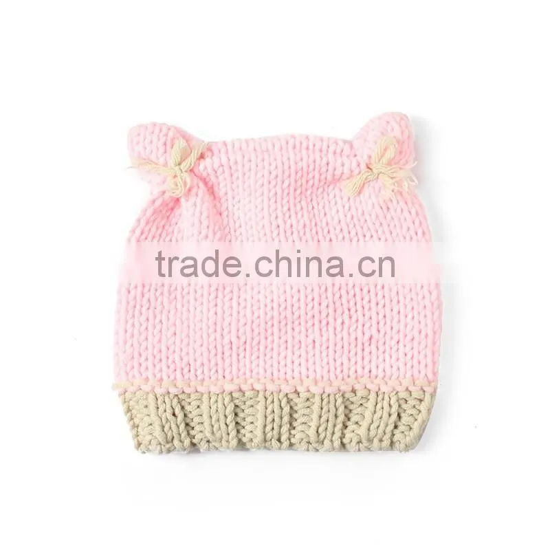 Sweety Pink Cat Newborns Girls Cap, Knitting By Hand Photography Hat For Kids Wholesale