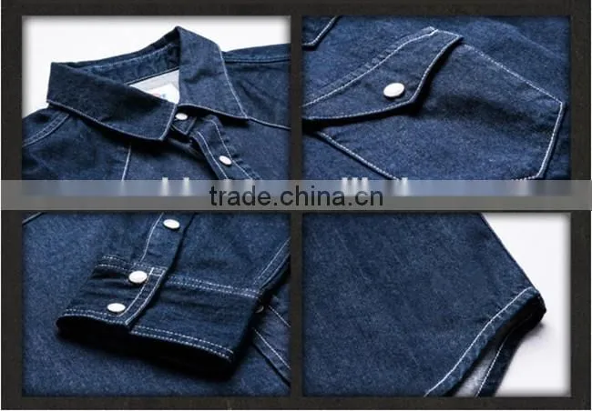 2016 Newest style men fit washed denim casual shirt