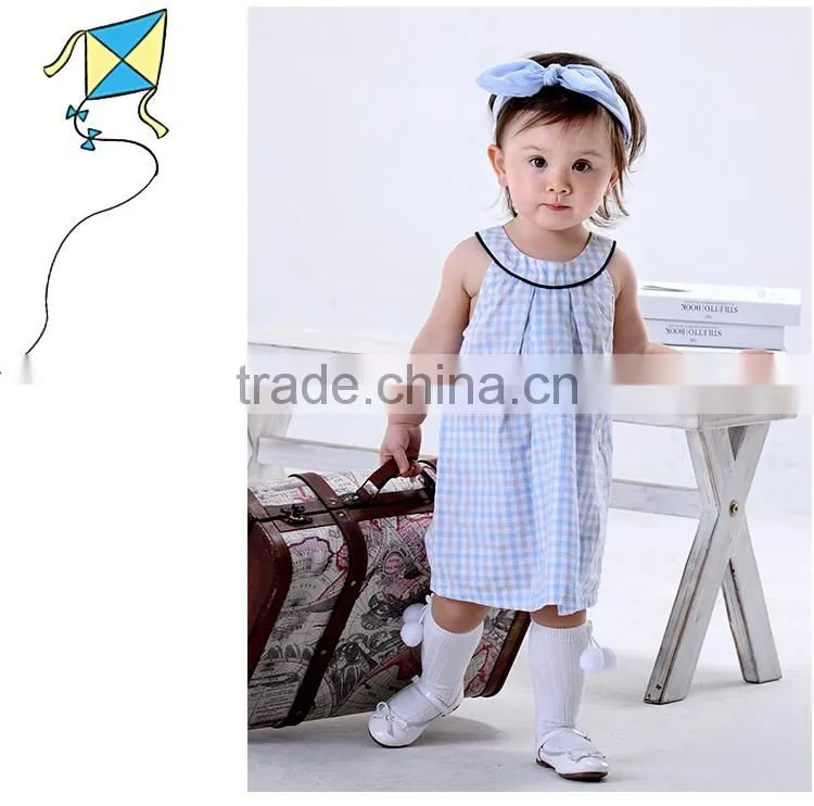 Latest new model kid dress high fashion round neck girl plaid dress