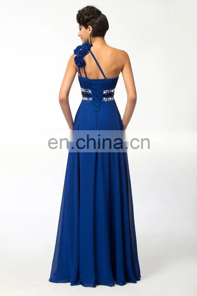 Grace Karin Fashion Girls A-Line One Shoulder Long Blue Evening Dress CL3516