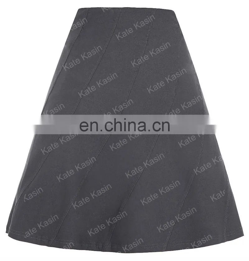Kate Kasin Multi Panel Scallop Seam High Stretchy Dark Grey A-Line Skirt KK000291-2