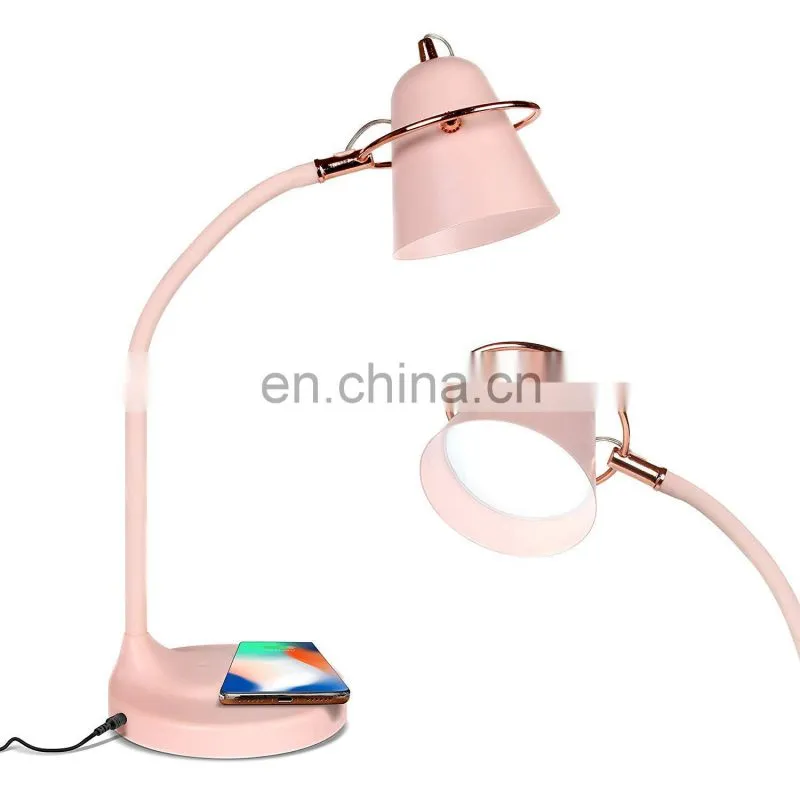 2020 latest style USB QI wireless charging stepless dimming table lamp touch control led table lamp