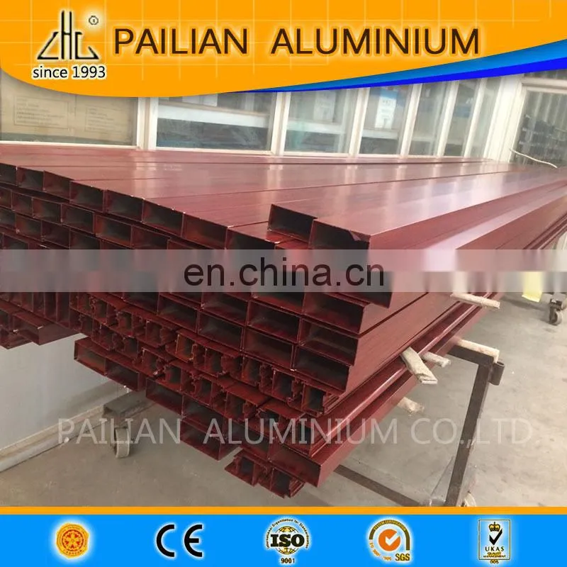 Export quality wood grain aluminium square tube profile,6063 t5 6061 t6 fluorocarbon coating aluminium profile guangdong factory