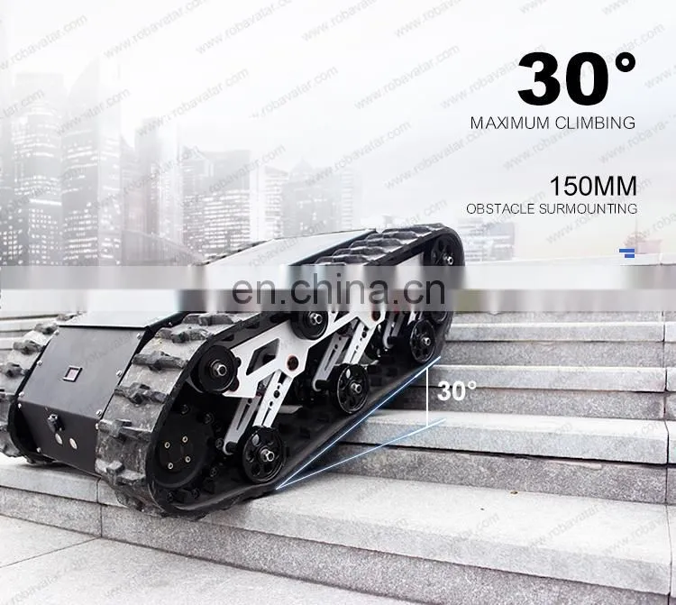 High torque brushless motor AVT-9T rubber crawler robot chassis commercial robot rescue robot good for inspection, exploration