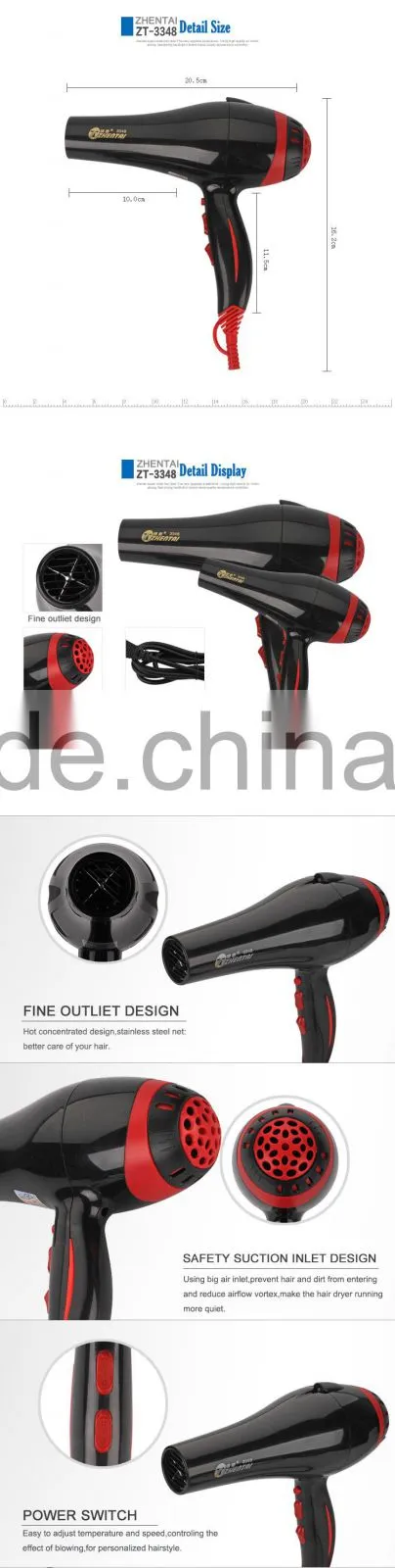 Professional Hair Dryer Turbo Blower Rocker Swith Hair Dryer ZT-3348