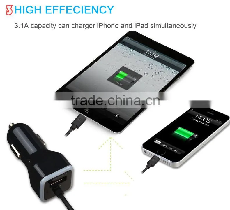 Built-in with MFi Charging Cable car charger for iPhone 6 6s 5 for Samsung