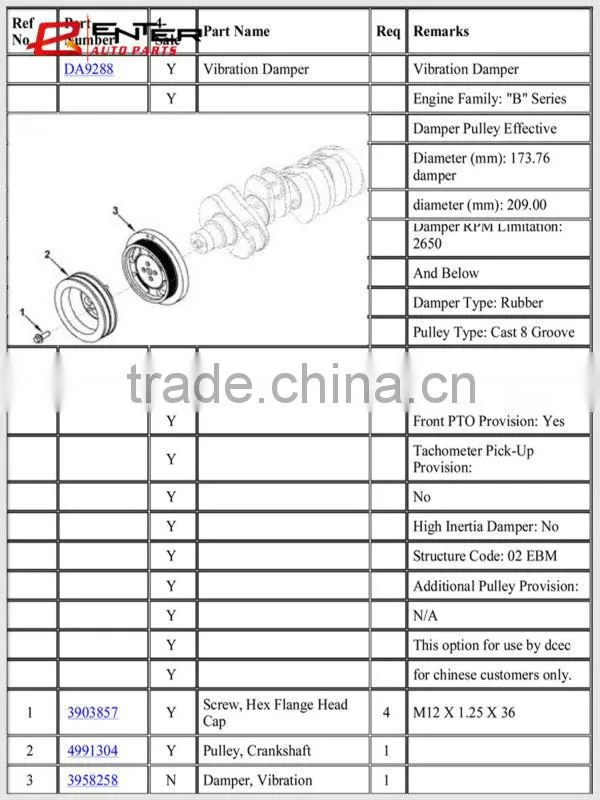100% Brand New Original Engine Crankshaft Vibration Damper 3958258
