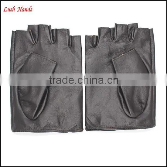 ladies fingerless dark brown fitness leather hand gloves