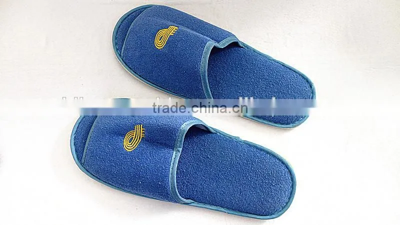 Disposable Hotel Slippers Machine Washable Blue Color Terry Towel Hotel Slippers