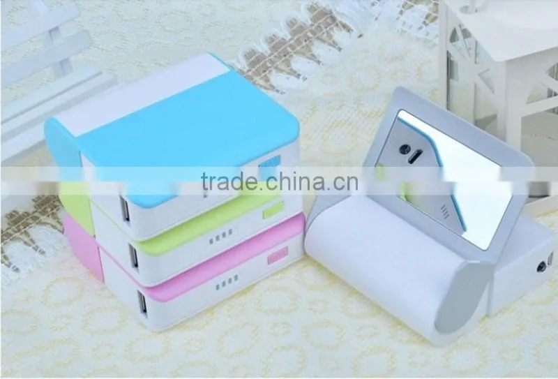 fashion mirror power bank review with mobile stand for TV watching xh-401