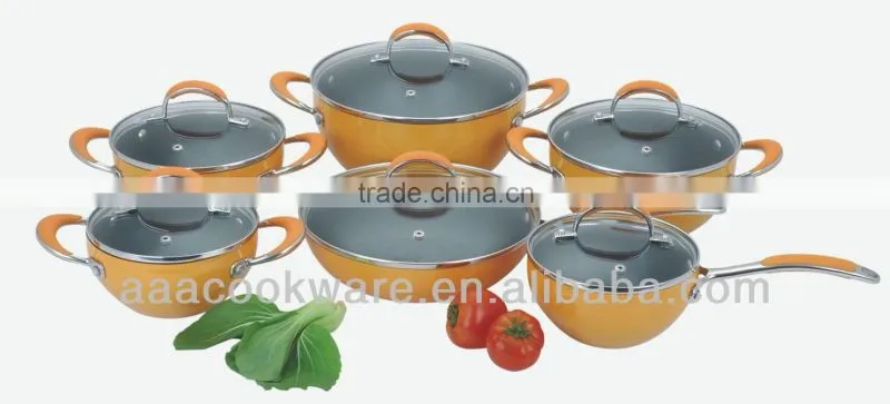 2015 New Products 12PCS High Quality 2.5mm Hard Anodized Aluminium Cookware Set With Color High Temperature Paint For Wholesale