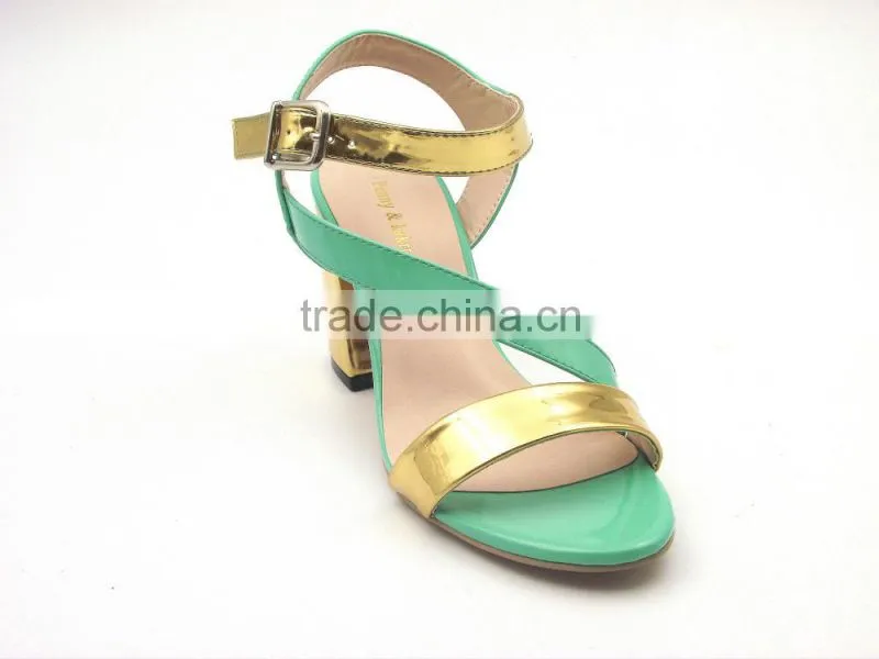 young lady thick high heel ankle strap mix color sandals