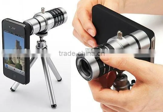 12X Zoom Metal Telescope Lens for Apple iPone 4 4S with Tripod Holder