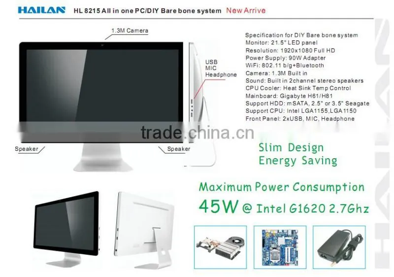 21.5" led panel pc all in one touch support core i3/i5/i7 prodessor desktop computer