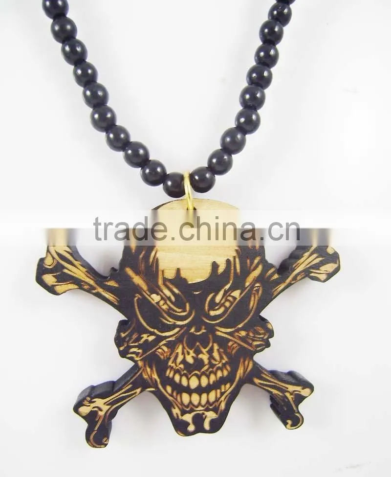 Men's danger skull good Pendants Fashion Wood Hip Hop Rosary Chain Beads Necklaces