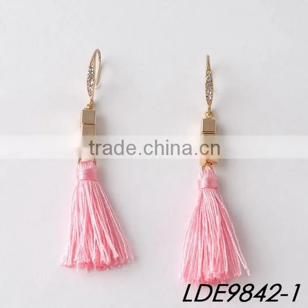 Gold hoop with colorful silk tassel adorable summer fashion earrings