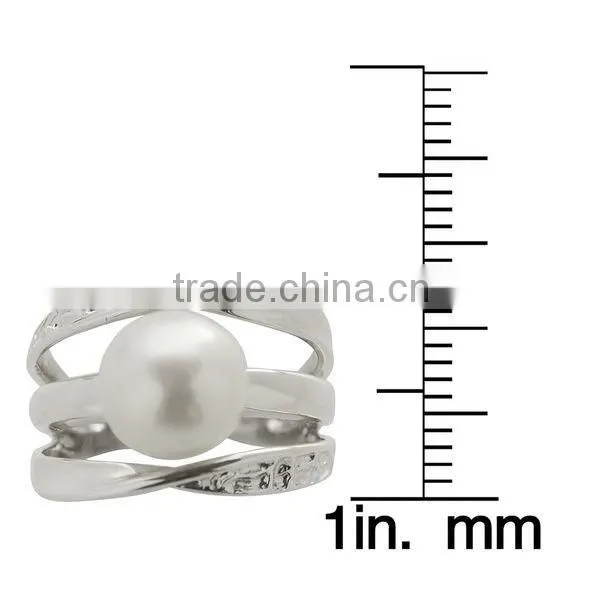 Sterling Silver White Rhodium Plated Freshwater Pearl Ring 9.5-10m