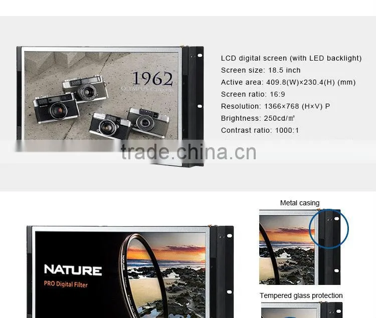 15 inch elevator flexible mount open frame lcd advertising screen for auto loop display