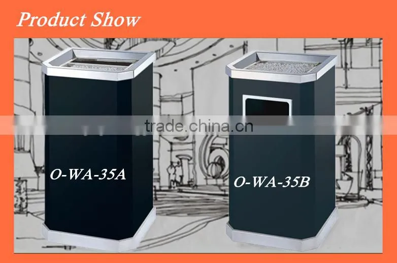shopping mall usage square ground stainless steel trash bin