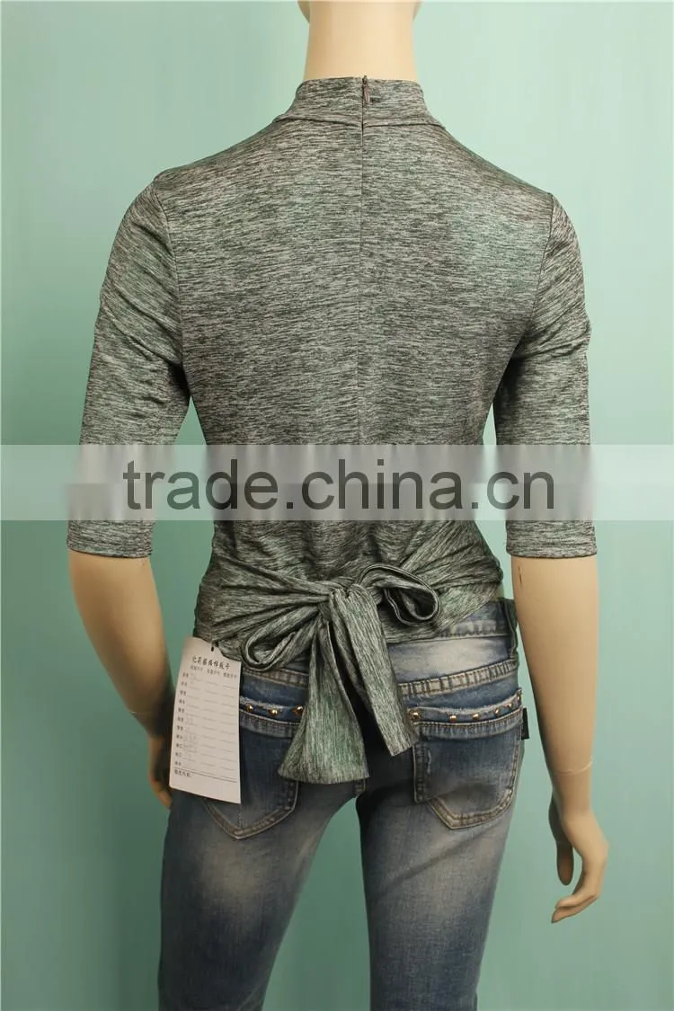 2016 autumn short sleeve high neck ladys knit top