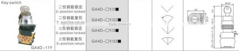 GA4D-11Y/2 CNGAD locked 2-position key selector switch
