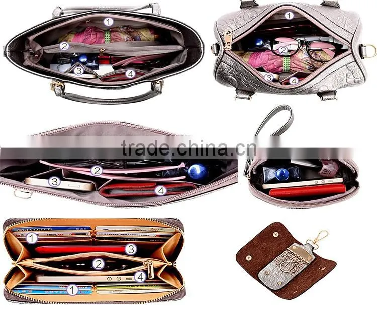China Wholesale Handbags 2016 Woman Fashion 6 Pieces Leather Handbag Set