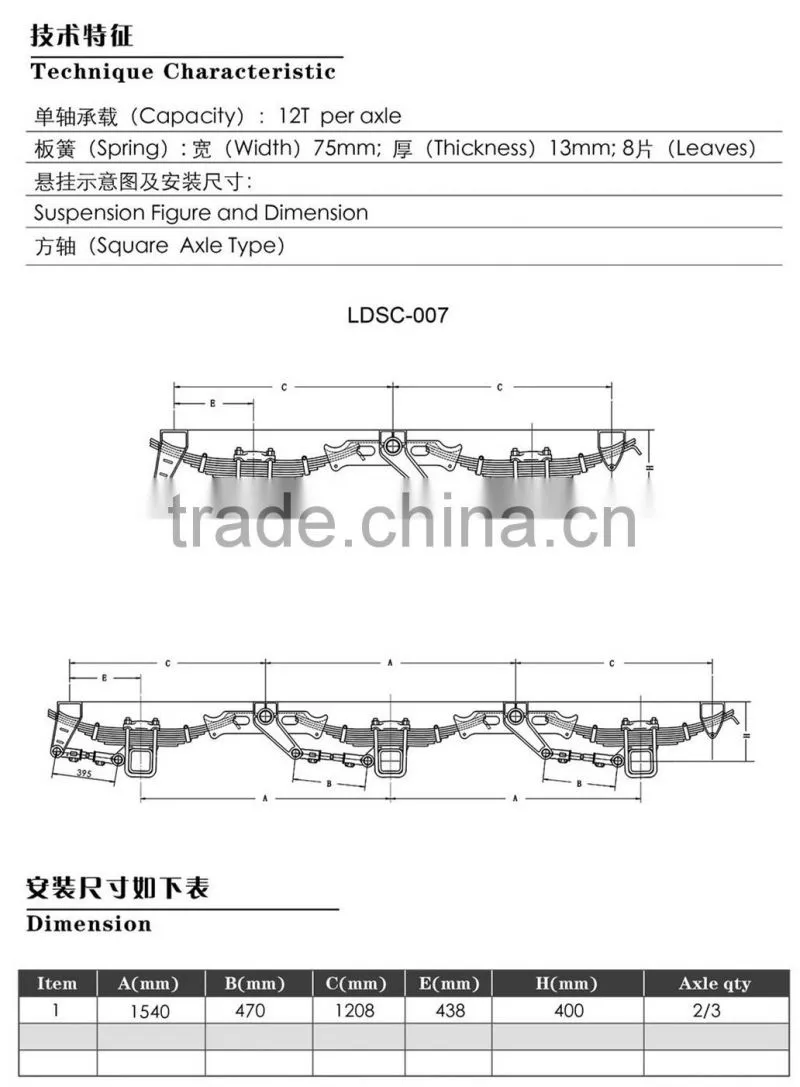 European YORK Type 12t Casting Machine Tool Semi Trailer Independent 2 Axles Suspension Parts for Heavy Vehicle