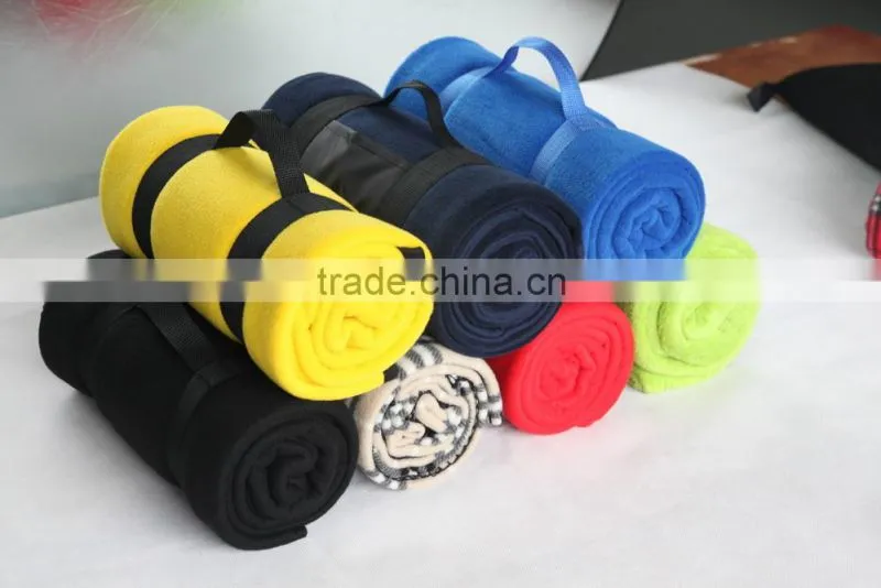 100%Polyester Solid Color Polar Fleece Travel Blanket with Drawstring Bag